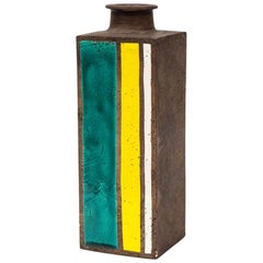 Bitossi Vase, Ceramic, Geometric, Stripes, Green, Yellow, White