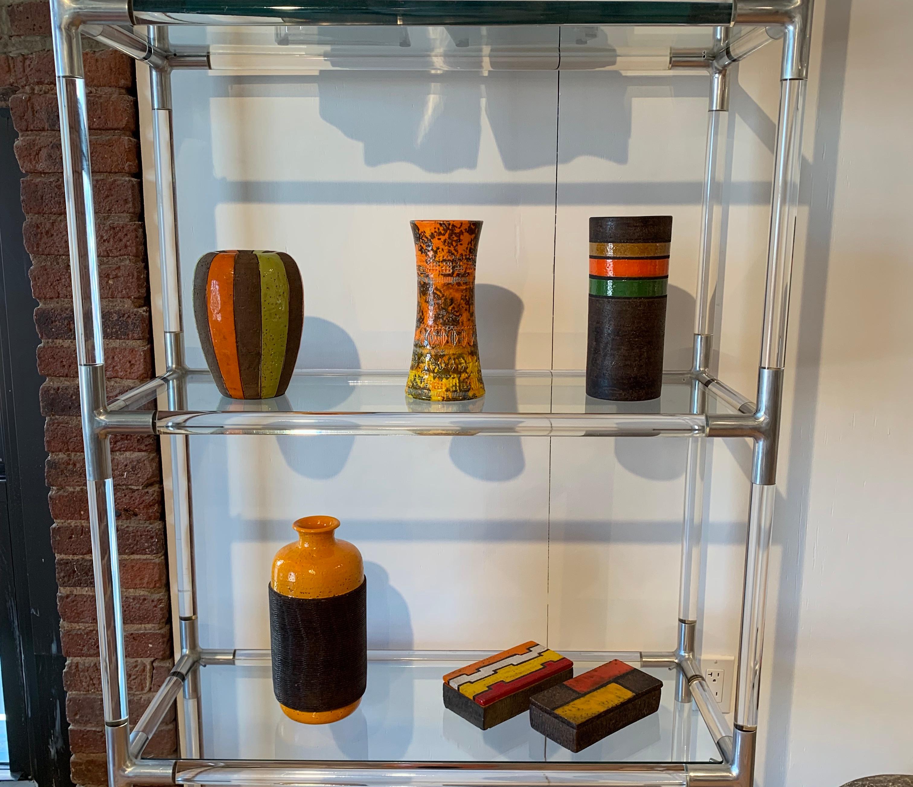 Bitossi Vase, Ceramic, Stripes, Matte Brown, Yellow, Orange, Green  For Sale 6