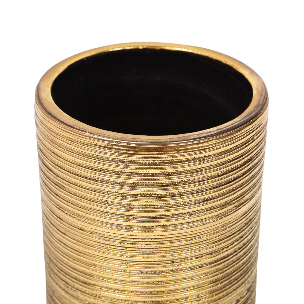 Bitossi-Vase, Keramik, gebürstetes Gold, signiert im Angebot 3