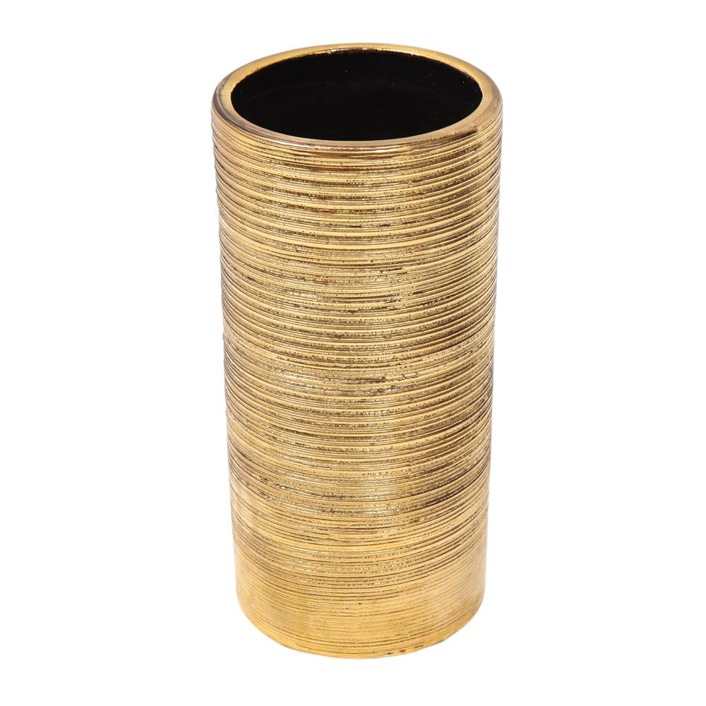 Mid-Century Modern Bitossi Vase, Ceramic, Brushed Gold, Signed For Sale