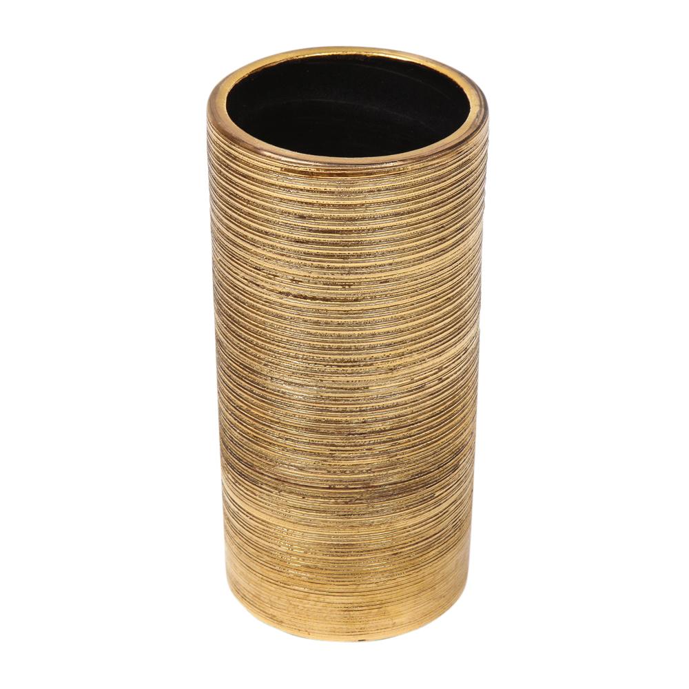 Italian Bitossi Vase, Ceramic, Brushed Gold, Signed For Sale