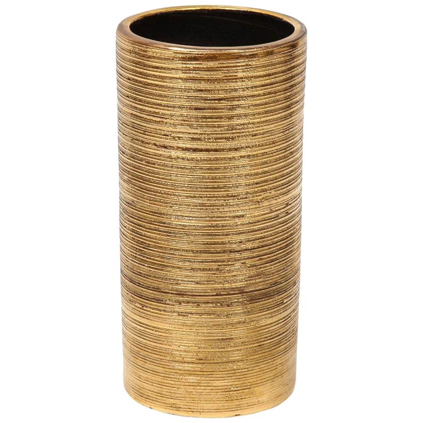 Bitossi-Vase, Keramik, gebürstetes Gold, signiert