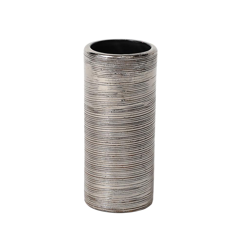 Mid-Century moderno Vaso Bitossi, Ceramica, Spazzolato, Argento metallizzato in vendita