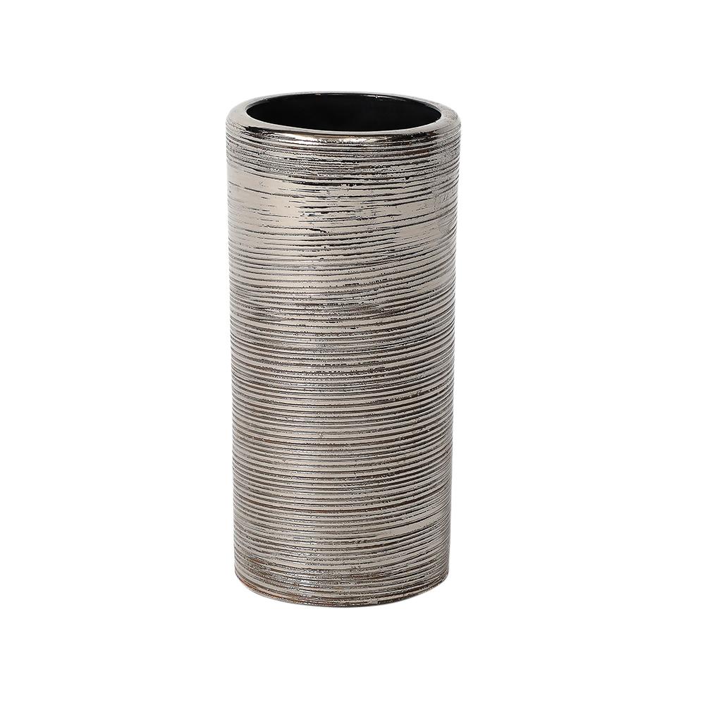 Italiano Vaso Bitossi, Ceramica, Spazzolato, Argento metallizzato in vendita