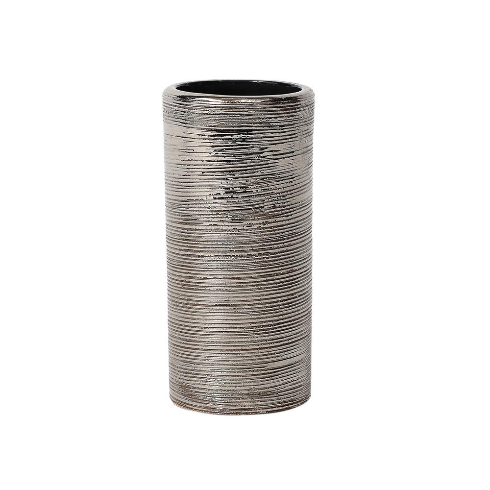 Smaltato Vaso Bitossi, Ceramica, Spazzolato, Argento metallizzato in vendita