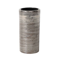 Bitossi Vase, Ceramic, Brushed, Metallic Silver