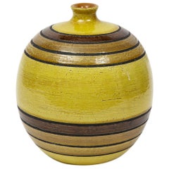 Bitossi Vase, Ceramic, Chartreuse, Green, Earth Tones, Stripes, Signed