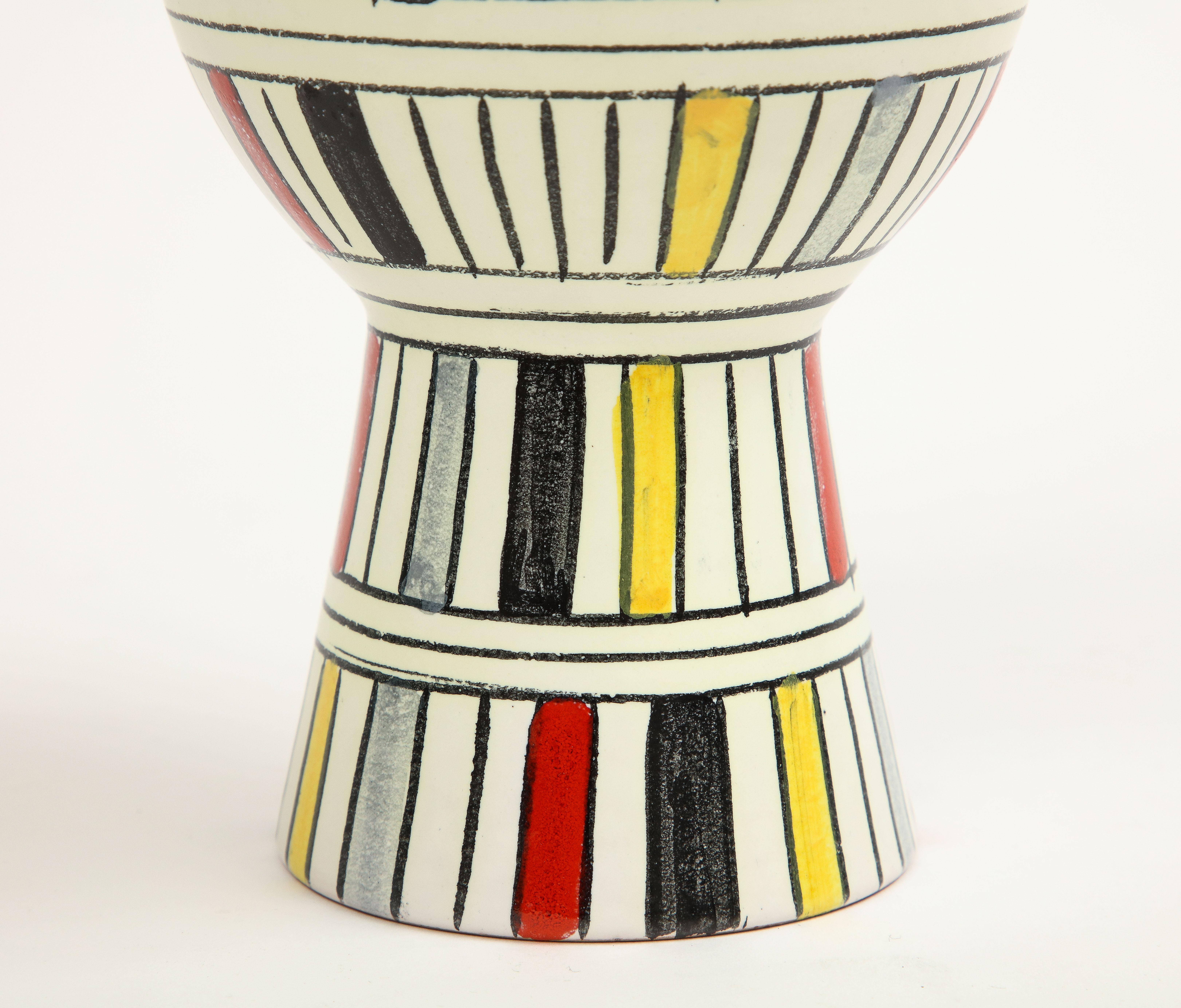 Bitossi-Vase, Keramik, geometrisch, gestreift, weiß, gelb, schwarz, rot, signiert im Angebot 3