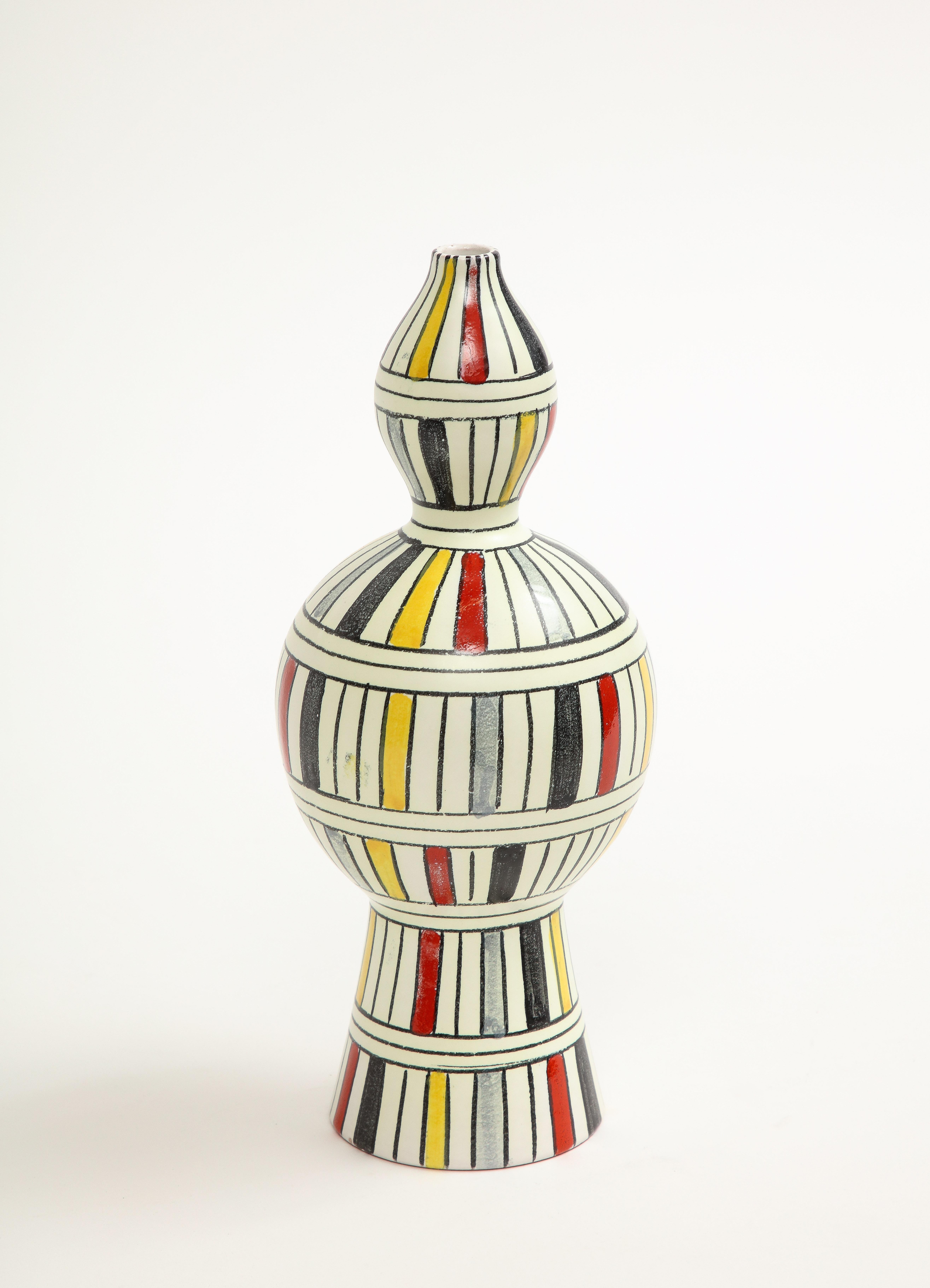 Bitossi-Vase, Keramik, geometrisch, gestreift, weiß, gelb, schwarz, rot, signiert im Angebot 4
