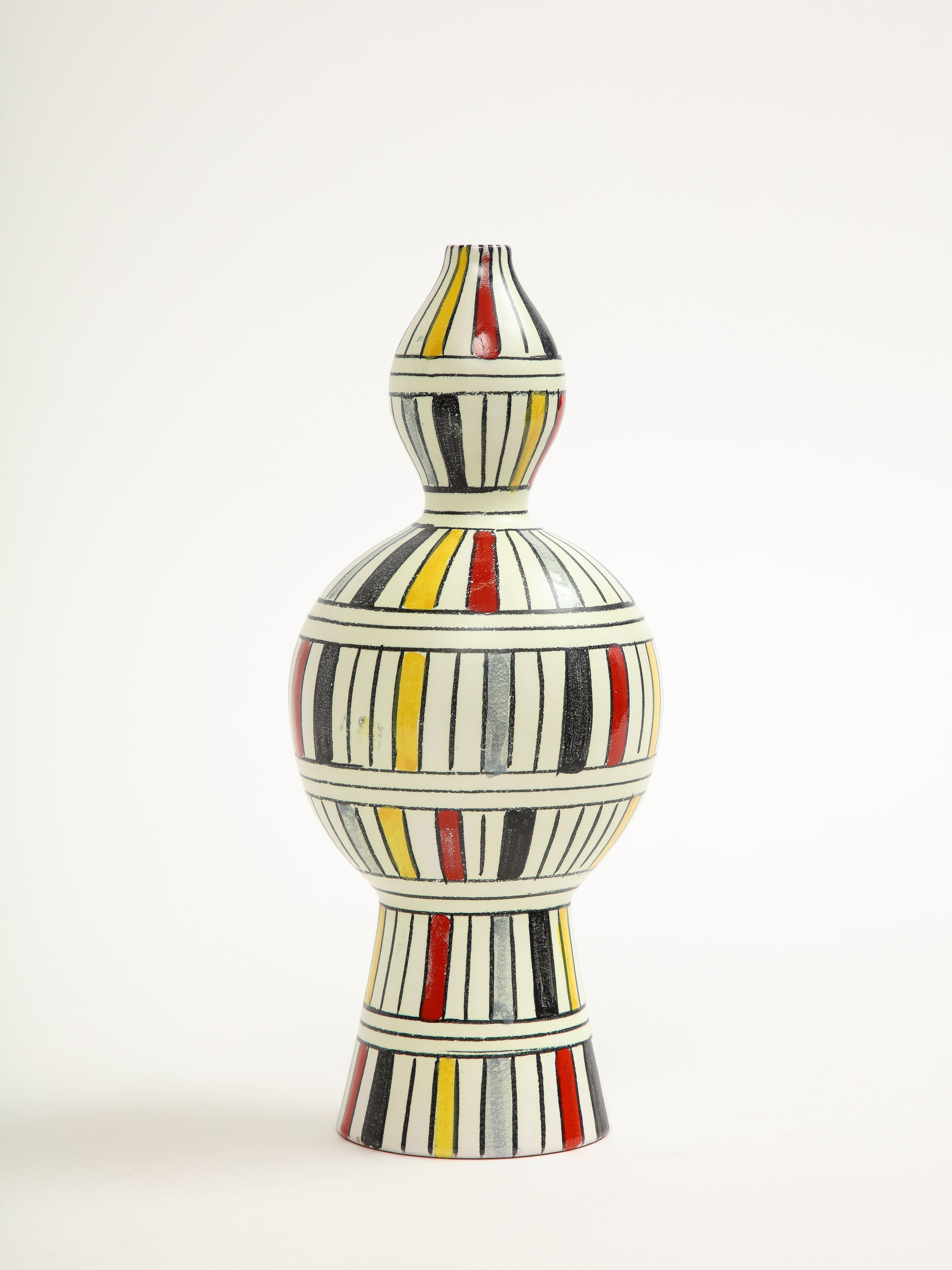 Bitossi-Vase, Keramik, geometrisch, gestreift, weiß, gelb, schwarz, rot, signiert im Angebot 5