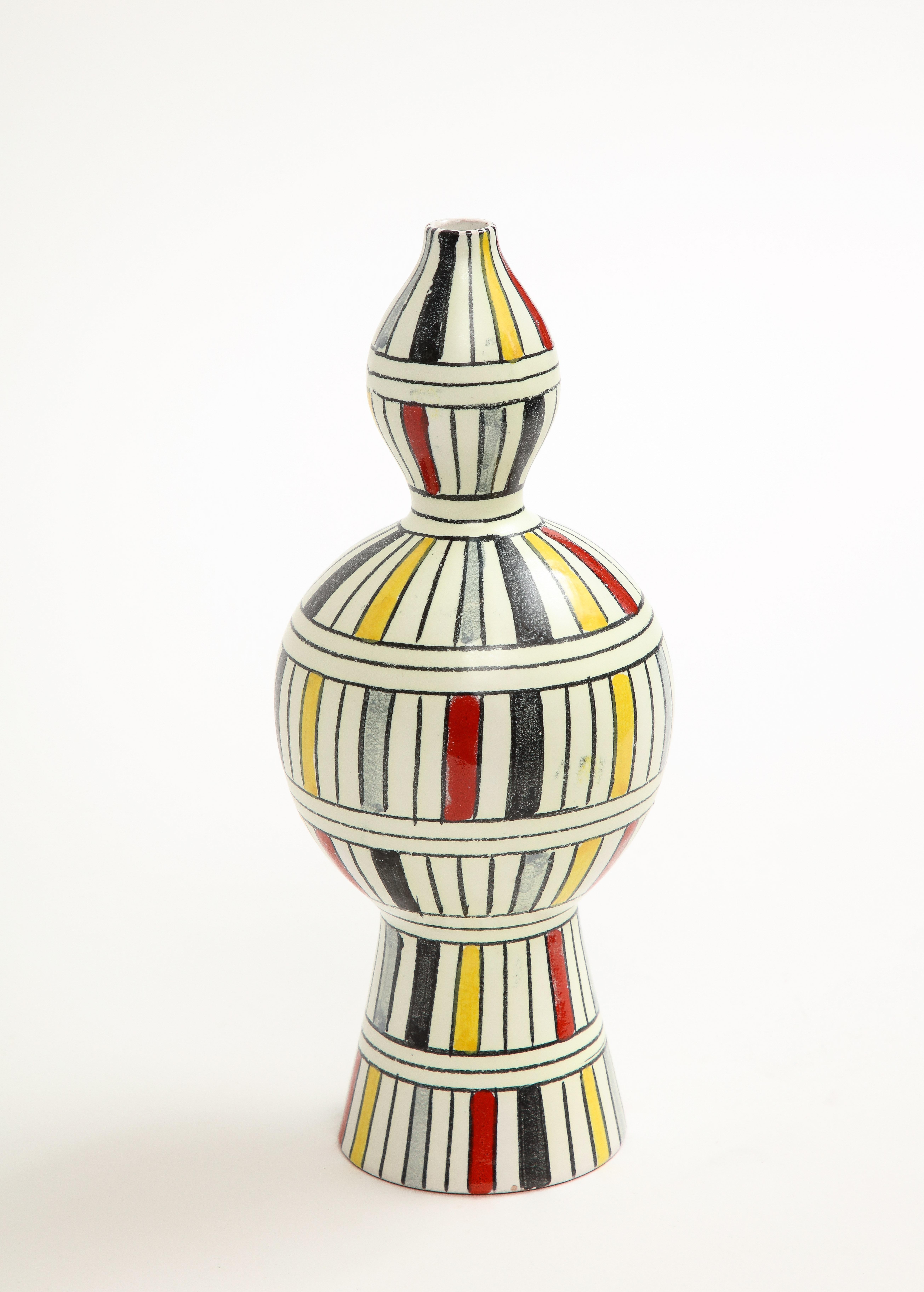 Bitossi-Vase, Keramik, geometrisch, gestreift, weiß, gelb, schwarz, rot, signiert im Angebot 8