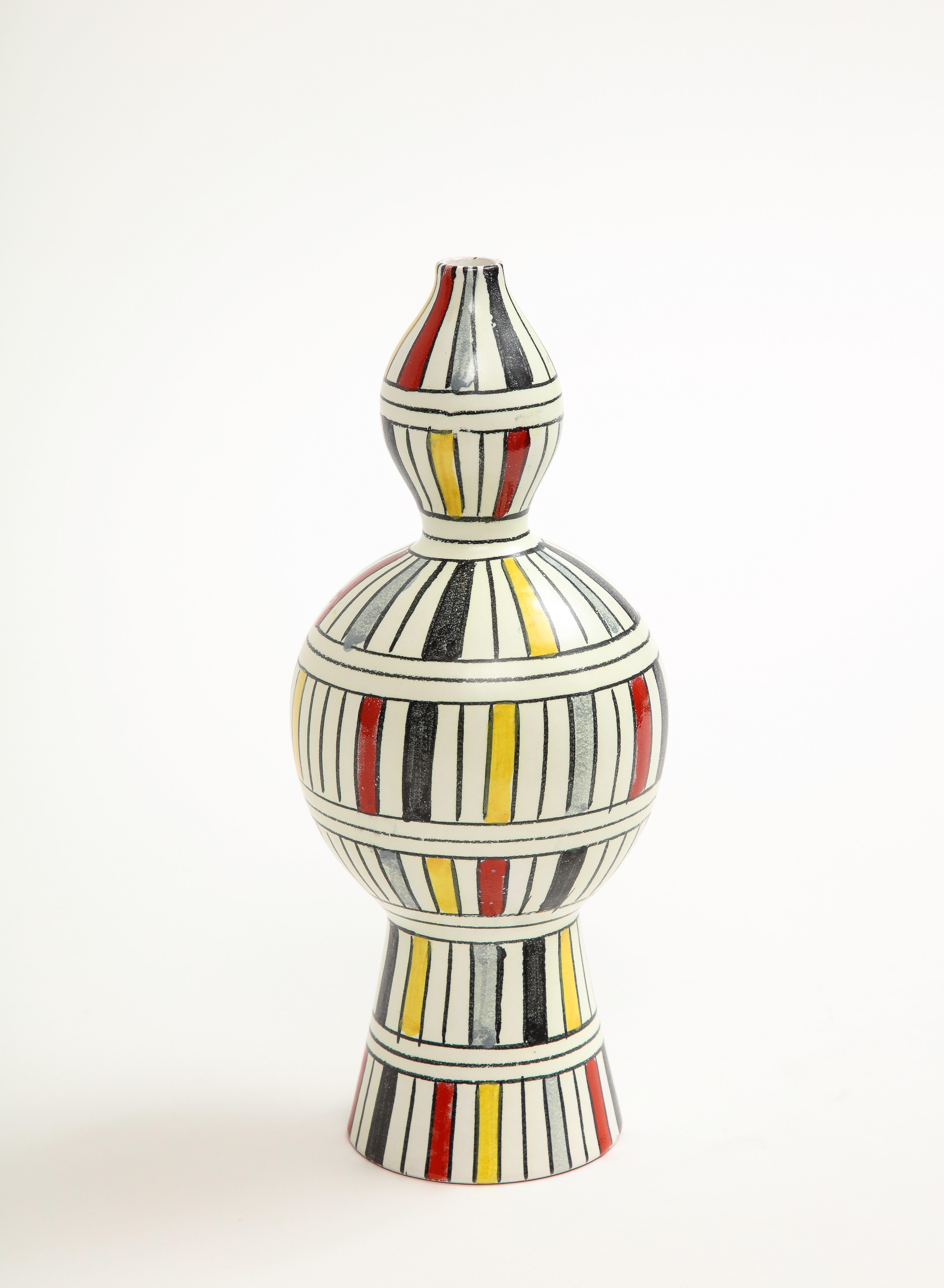 Bitossi-Vase, Keramik, geometrisch, gestreift, weiß, gelb, schwarz, rot, signiert im Angebot 9