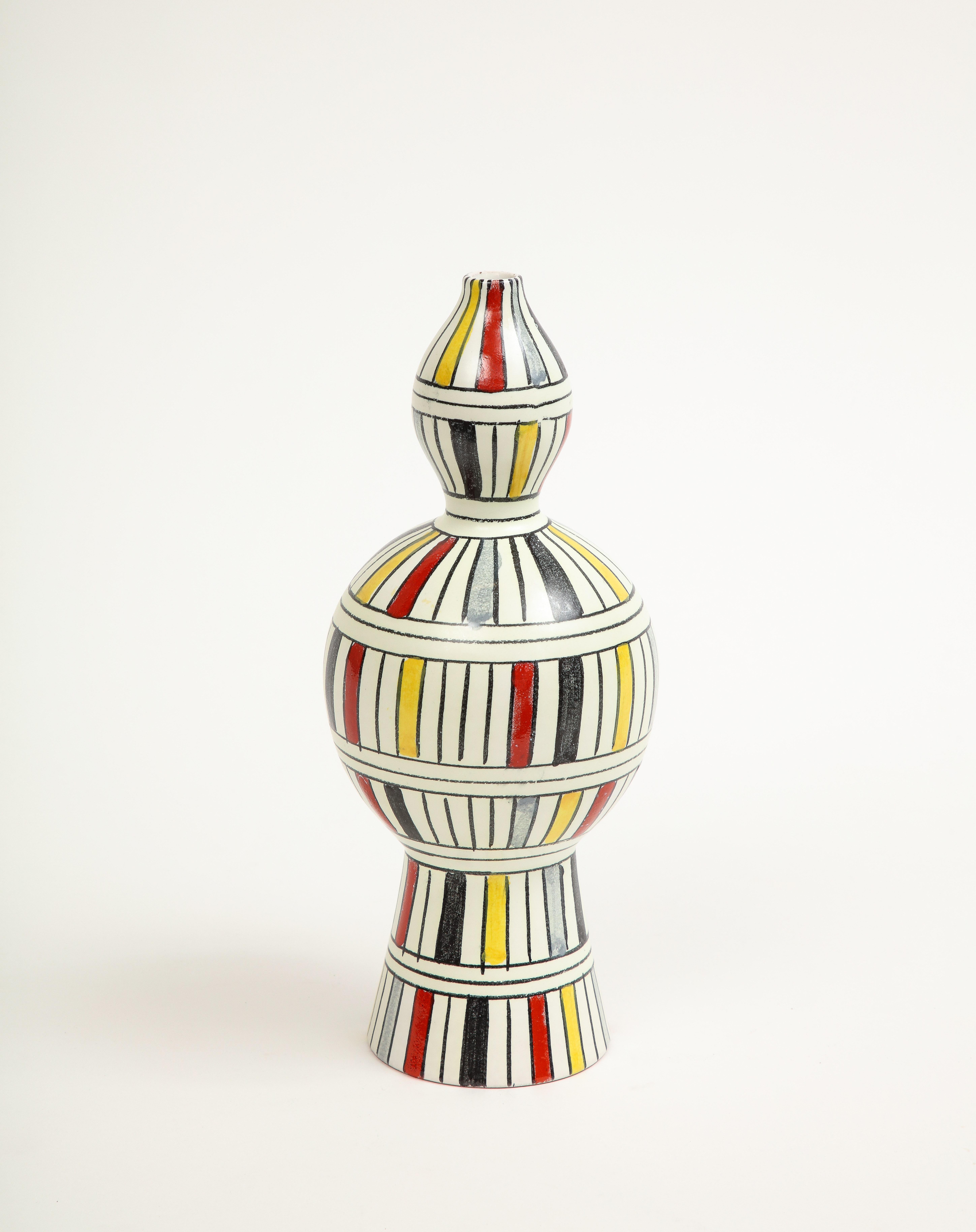 Bitossi-Vase, Keramik, geometrisch, gestreift, weiß, gelb, schwarz, rot, signiert (Moderne der Mitte des Jahrhunderts) im Angebot