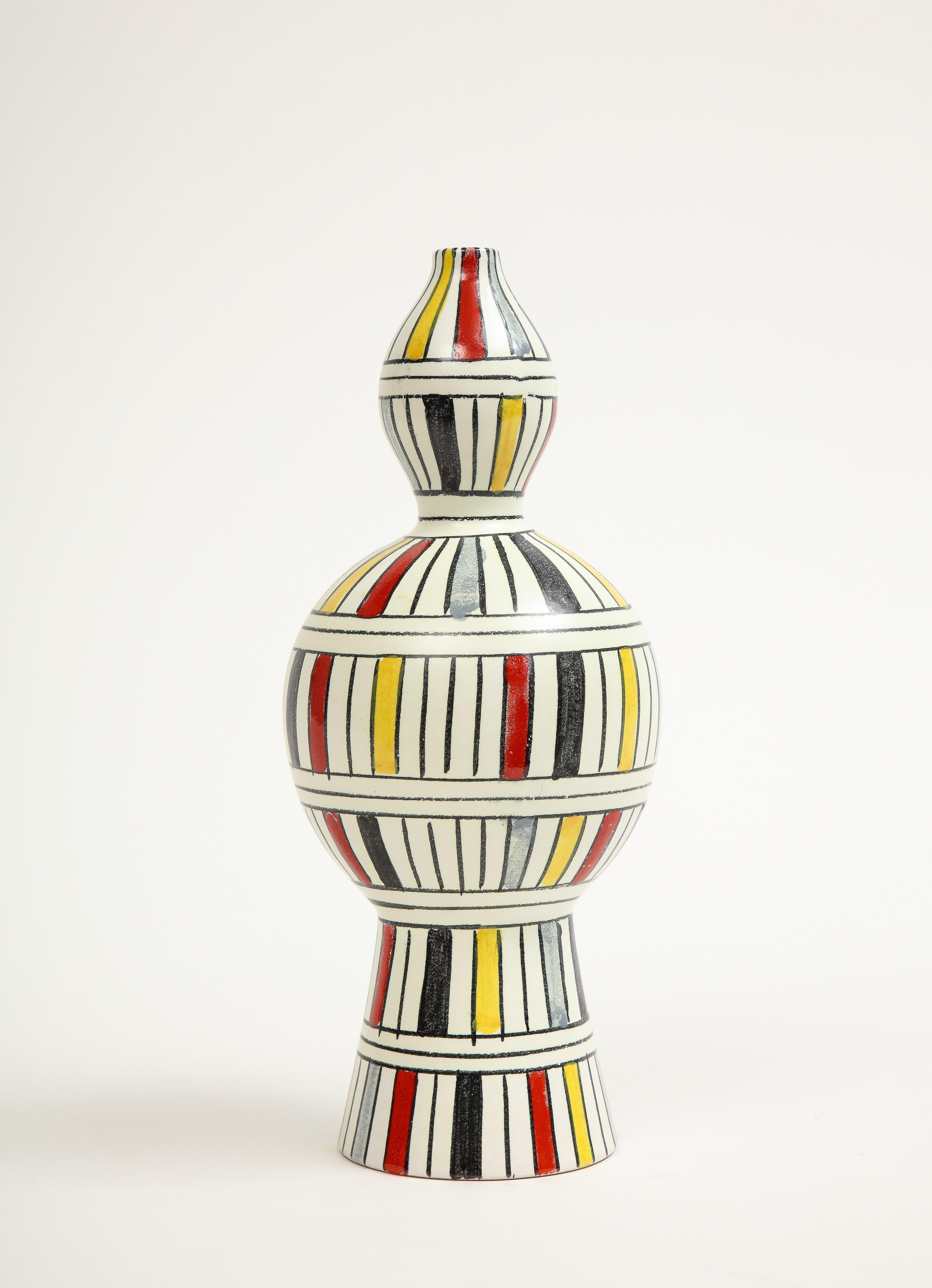 Bitossi-Vase, Keramik, geometrisch, gestreift, weiß, gelb, schwarz, rot, signiert (Italienisch) im Angebot