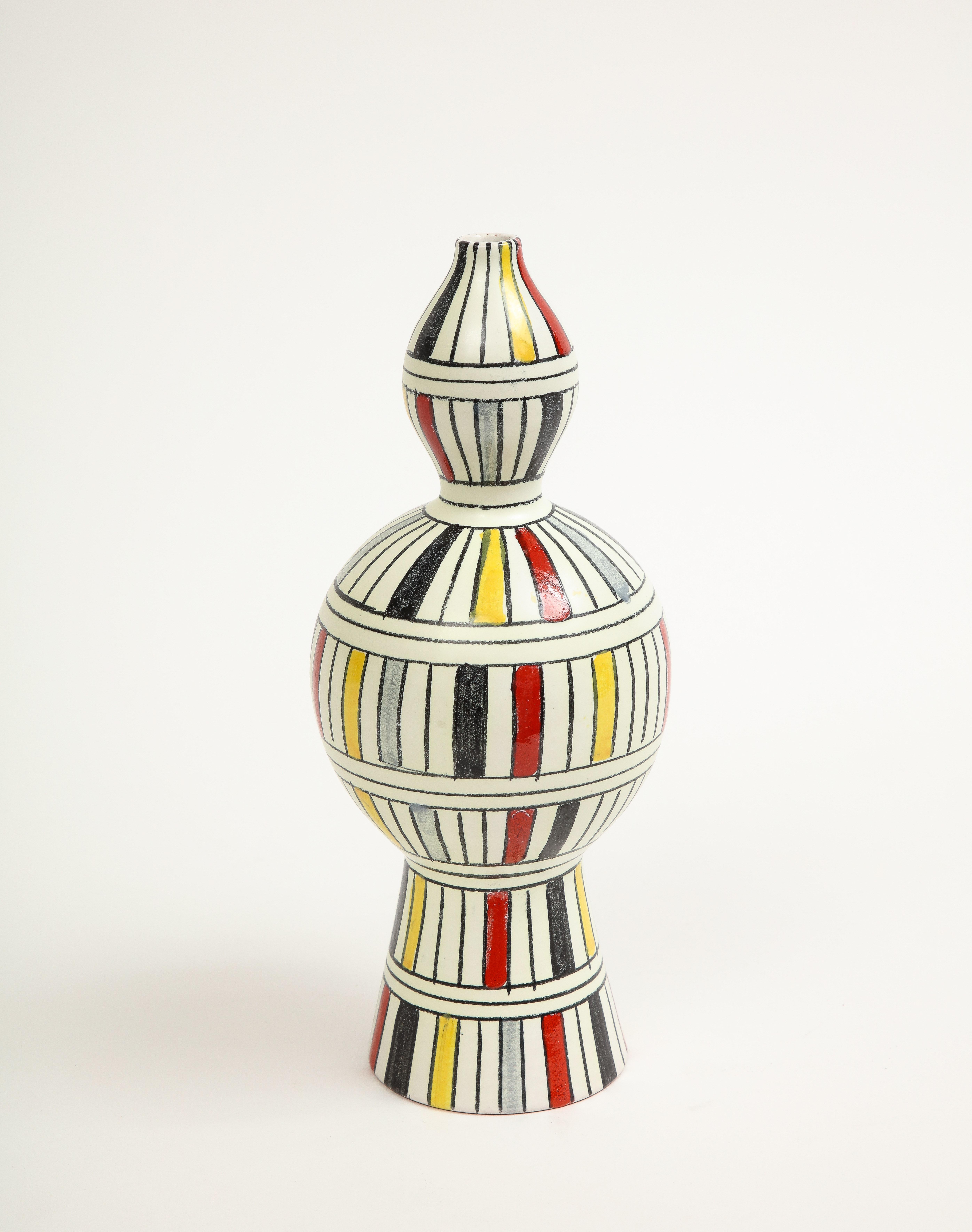 Bitossi-Vase, Keramik, geometrisch, gestreift, weiß, gelb, schwarz, rot, signiert im Zustand „Gut“ im Angebot in New York, NY