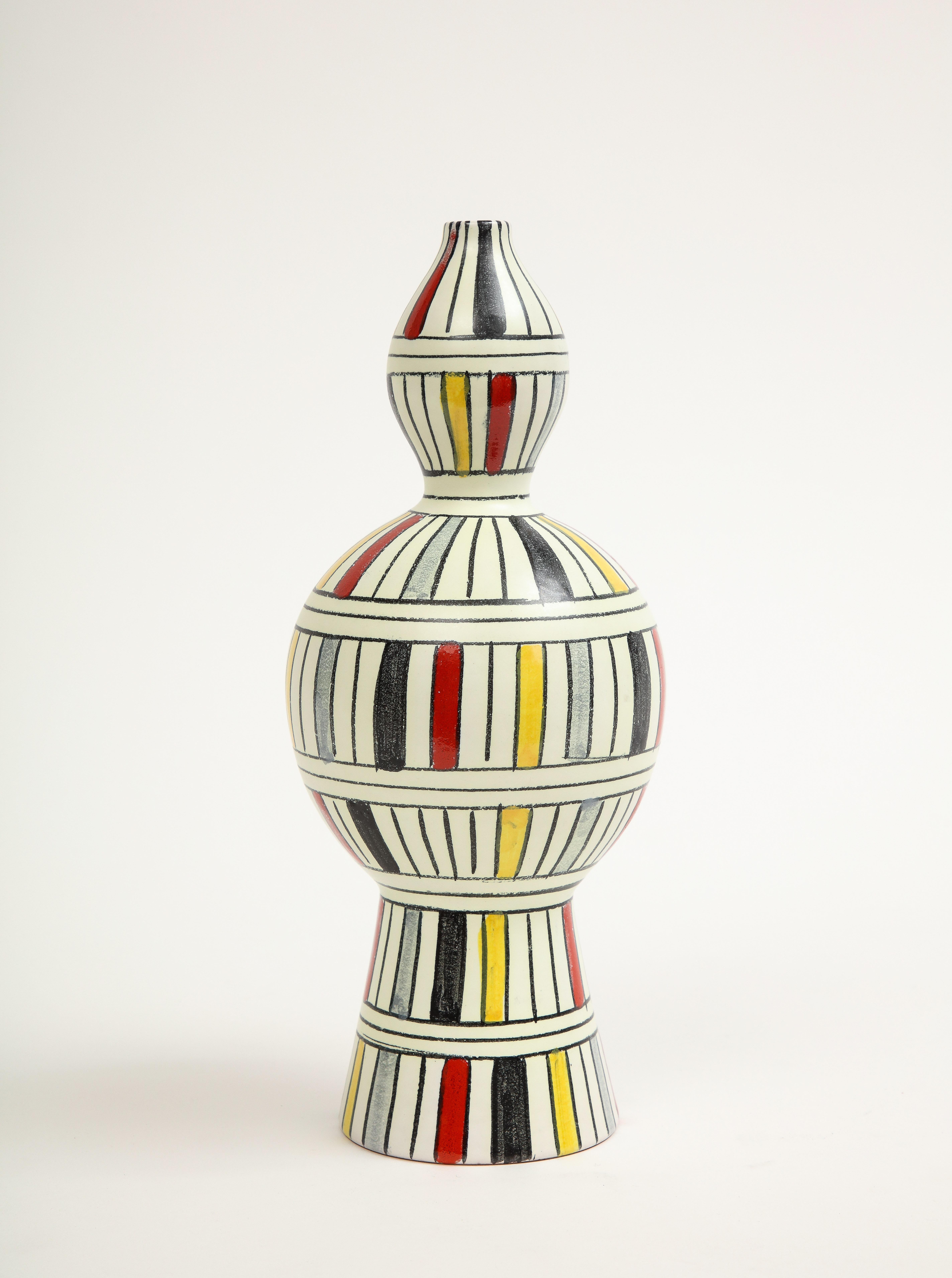 Bitossi-Vase, Keramik, geometrisch, gestreift, weiß, gelb, schwarz, rot, signiert im Angebot 1