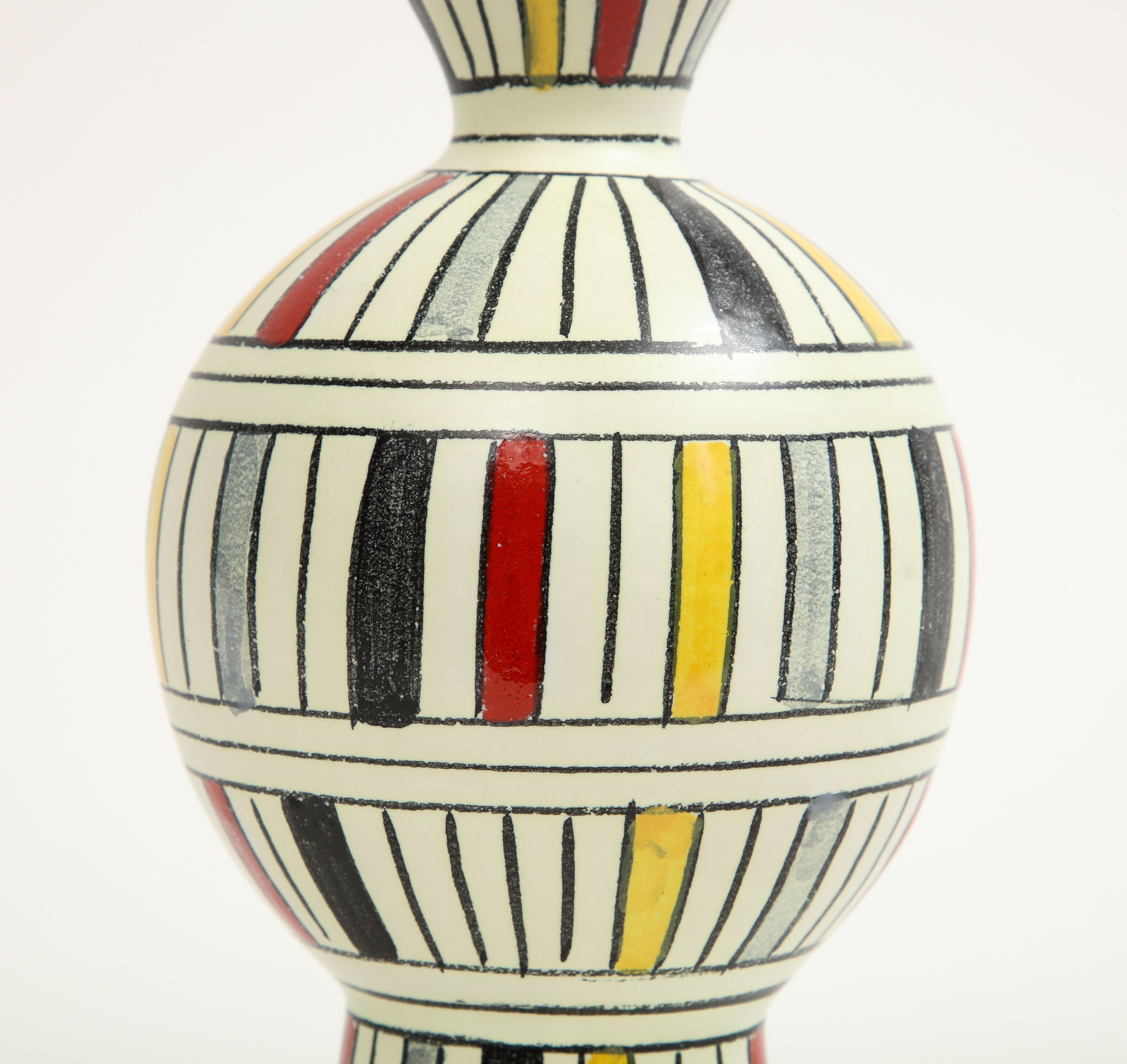 Bitossi-Vase, Keramik, geometrisch, gestreift, weiß, gelb, schwarz, rot, signiert im Angebot 2