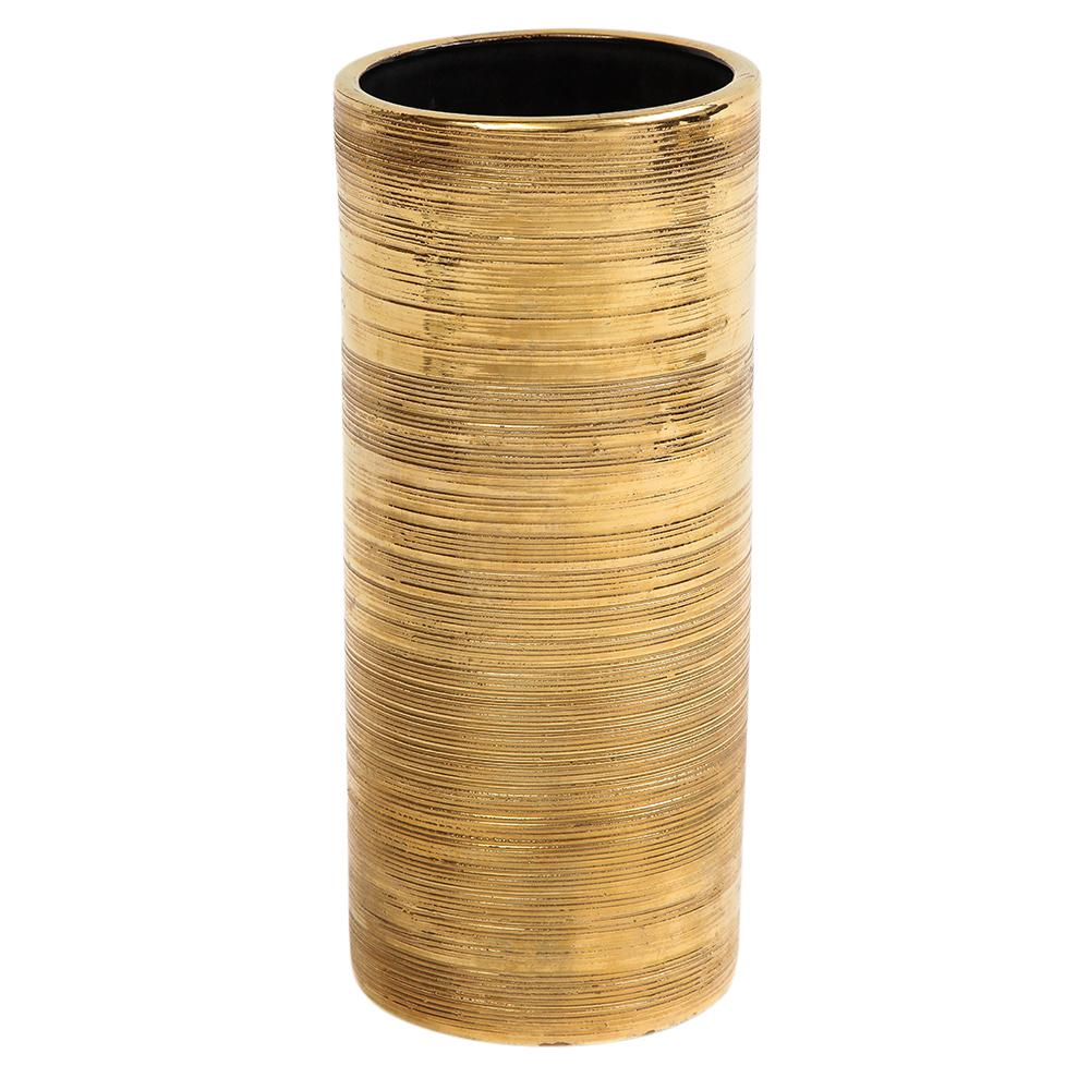Italian Bitossi Vase, Ceramic, Gold, Brushed Metallic For Sale