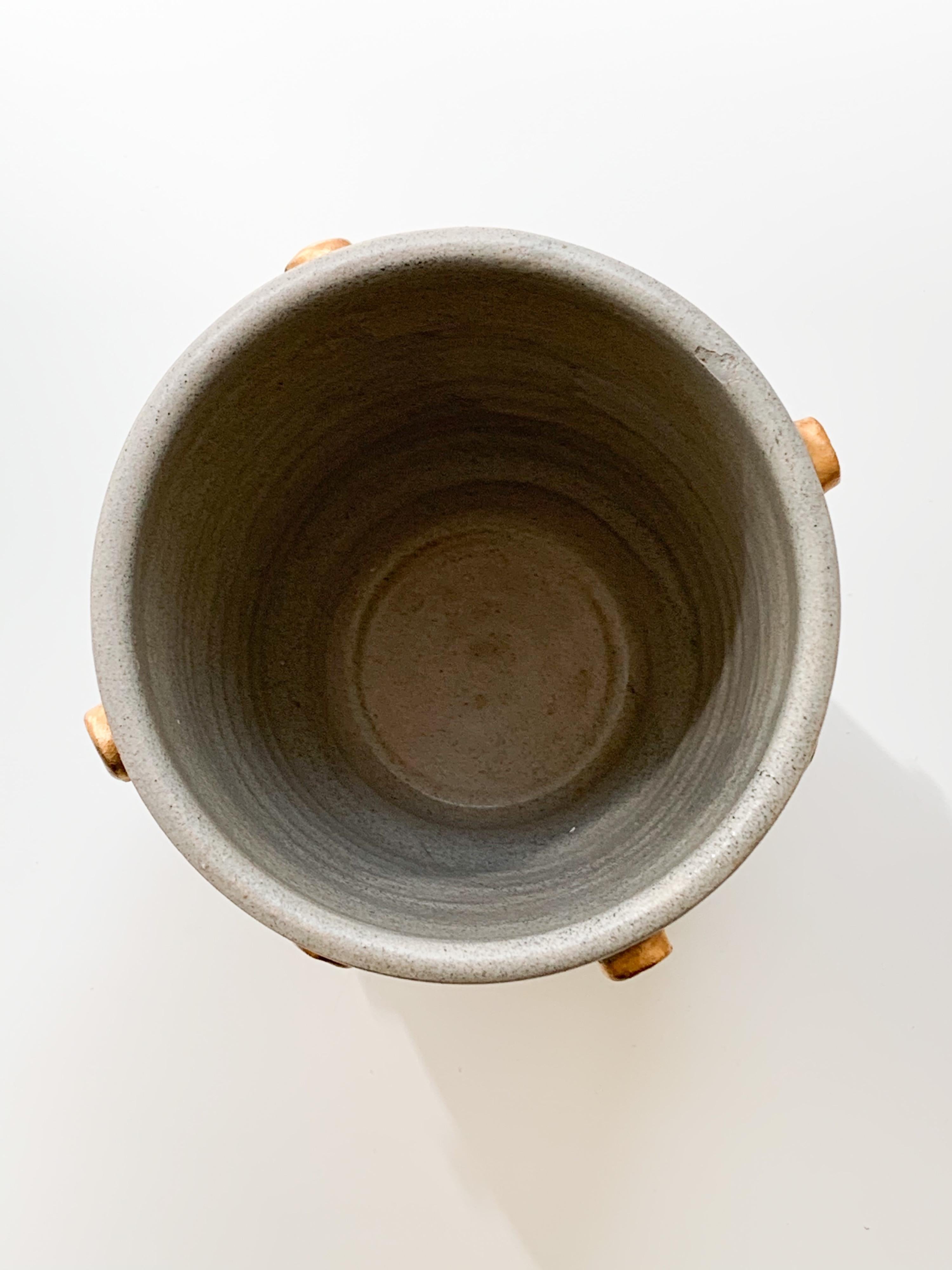 Bitossi Vase, Ceramic, Gray and Gold Hobnails, Signed 5