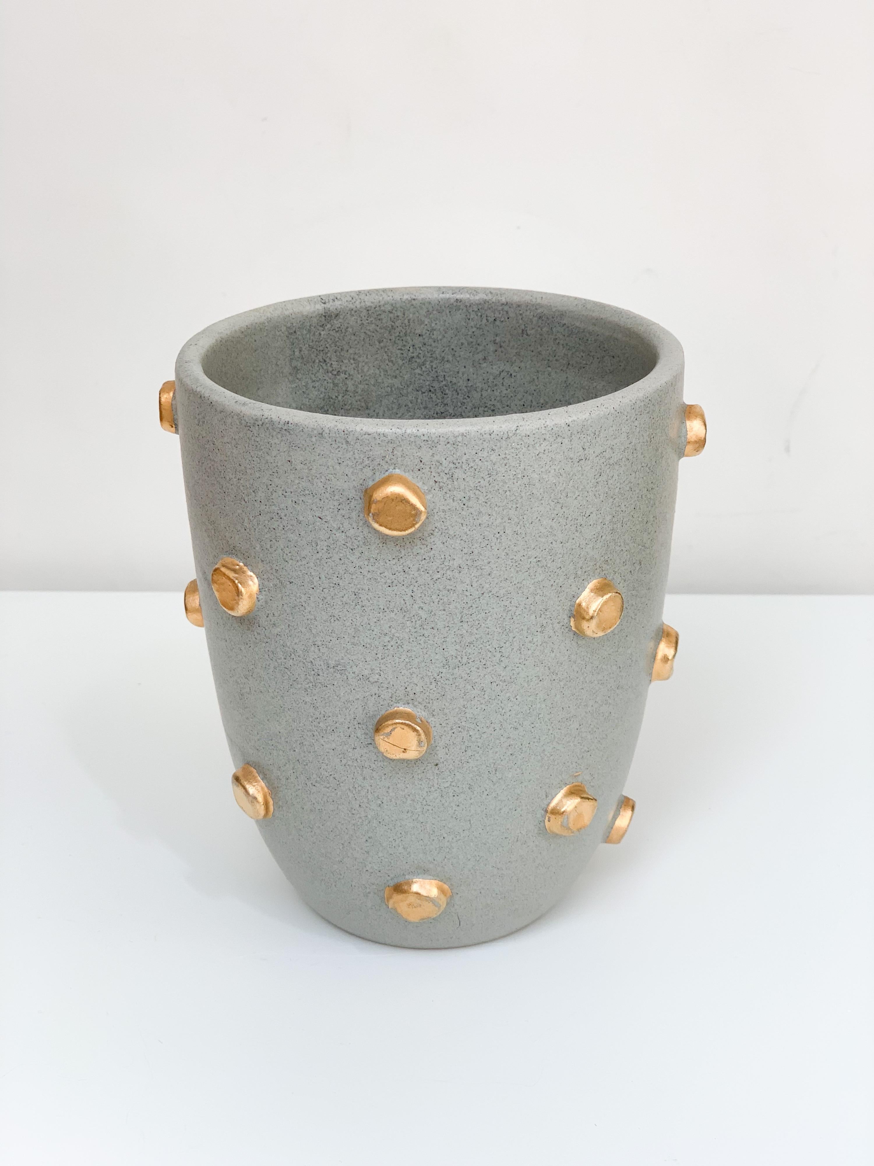 Bitossi Vase, Ceramic, Gray and Gold Hobnails, Signed In Good Condition In New York, NY