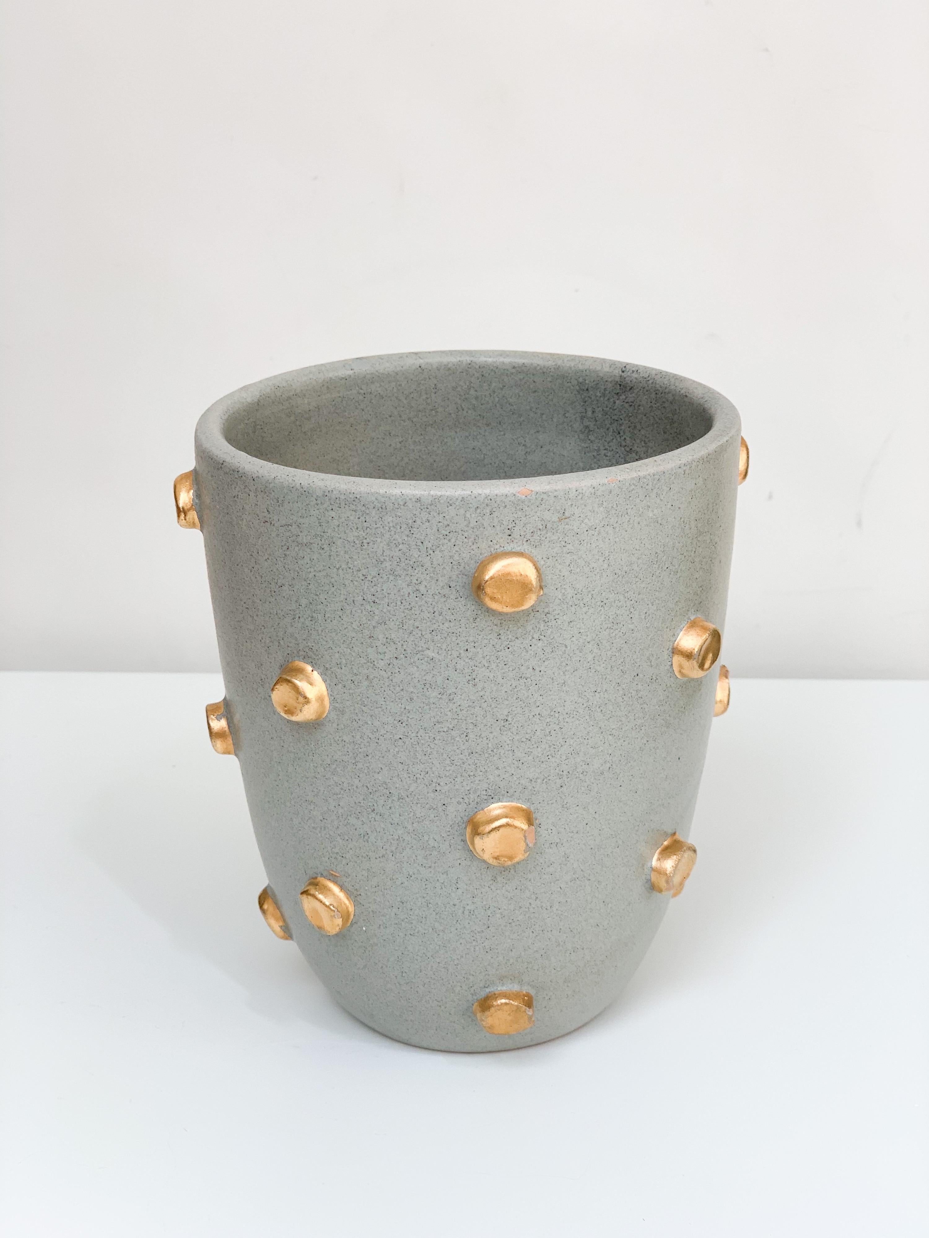 Mid-20th Century Bitossi Vase, Ceramic, Gray and Gold Hobnails, Signed