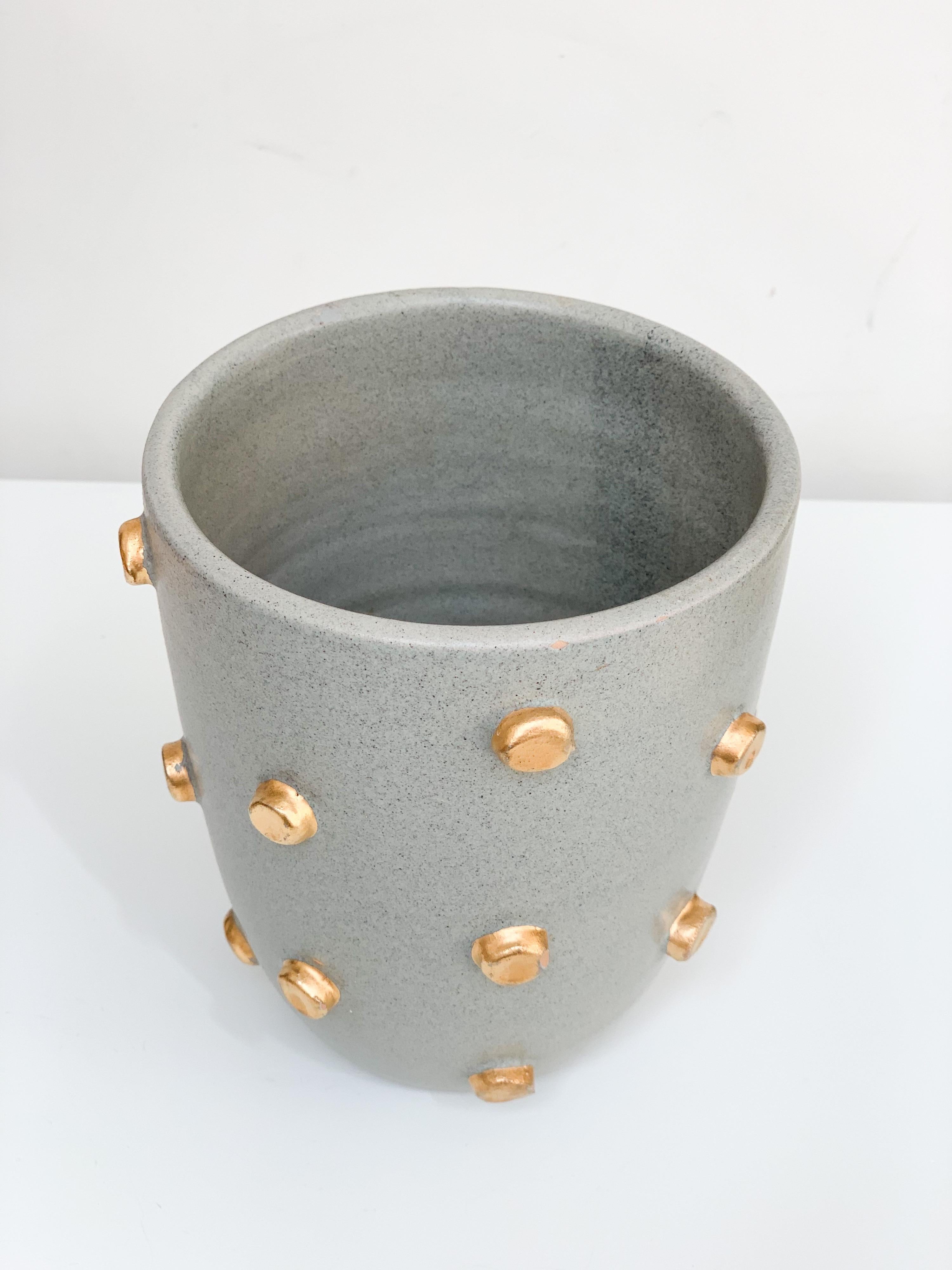 Bitossi Vase, Ceramic, Gray and Gold Hobnails, Signed 1