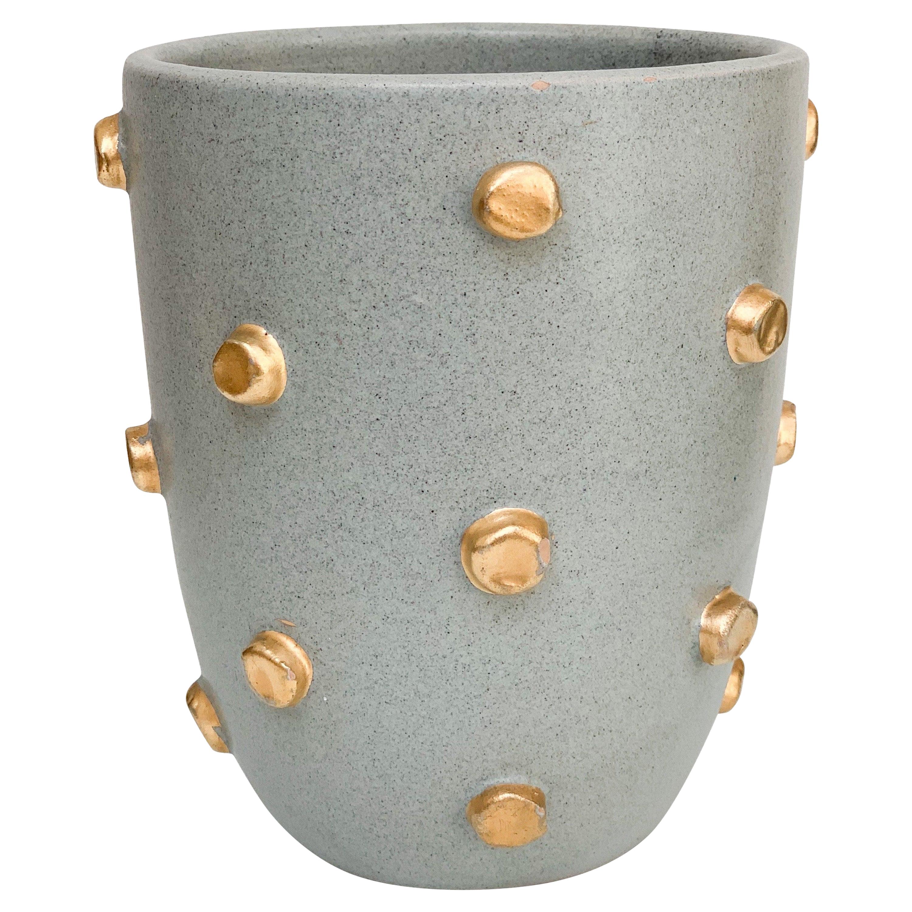 Bitossi Vase, Ceramic, Gray and Gold Hobnails, Signed