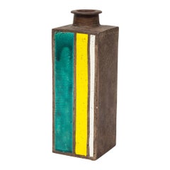 Bitossi Vase, Ceramic, Geometric, Stripes, Green, Yellow, White
