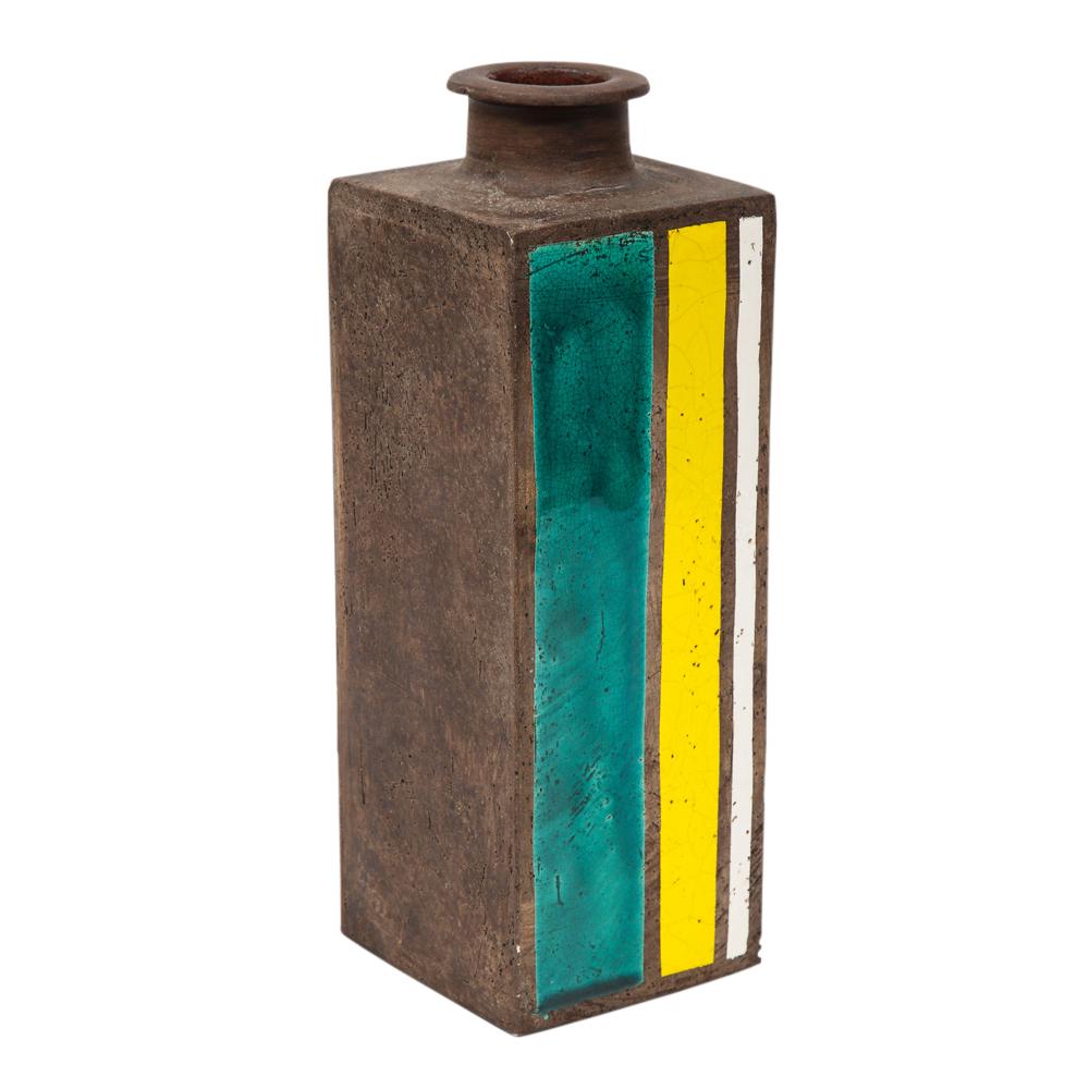 Mid-Century Modern Bitossi Vase, Ceramic, Geometric, Stripes, Green, Yellow, White For Sale