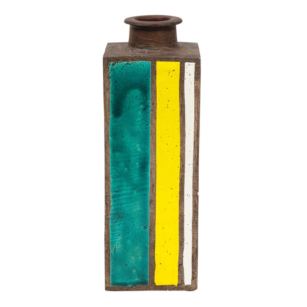 Glazed Bitossi Vase, Ceramic, Geometric, Stripes, Green, Yellow, White For Sale