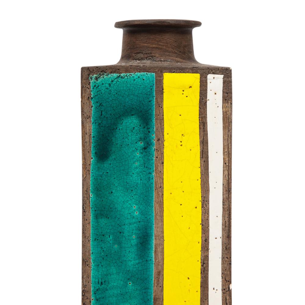 Céramique Vase Bitossi, céramique, géométrique, rayures, vert, jaune, blanc en vente