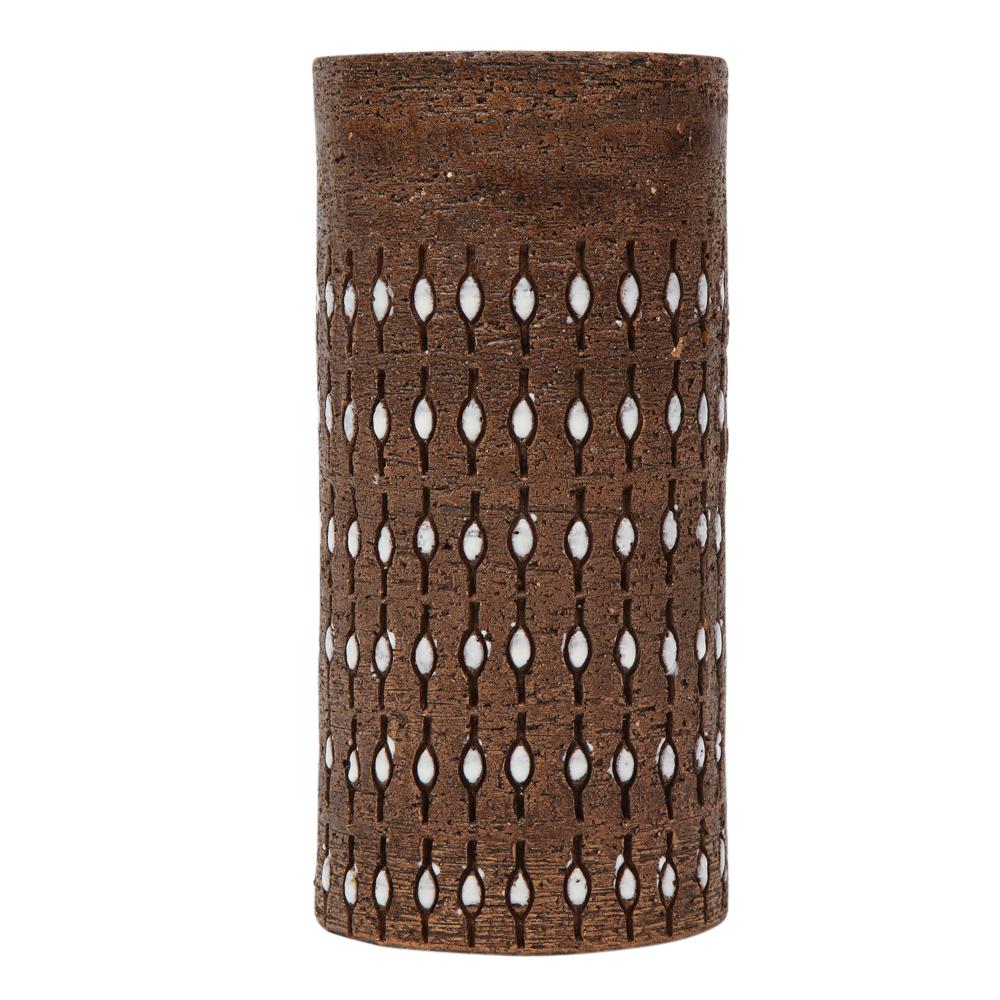 Bitossi-Vase, Keramik, eingeschnitten, braun, weiß, perlenbesetzt, signiert im Angebot 3