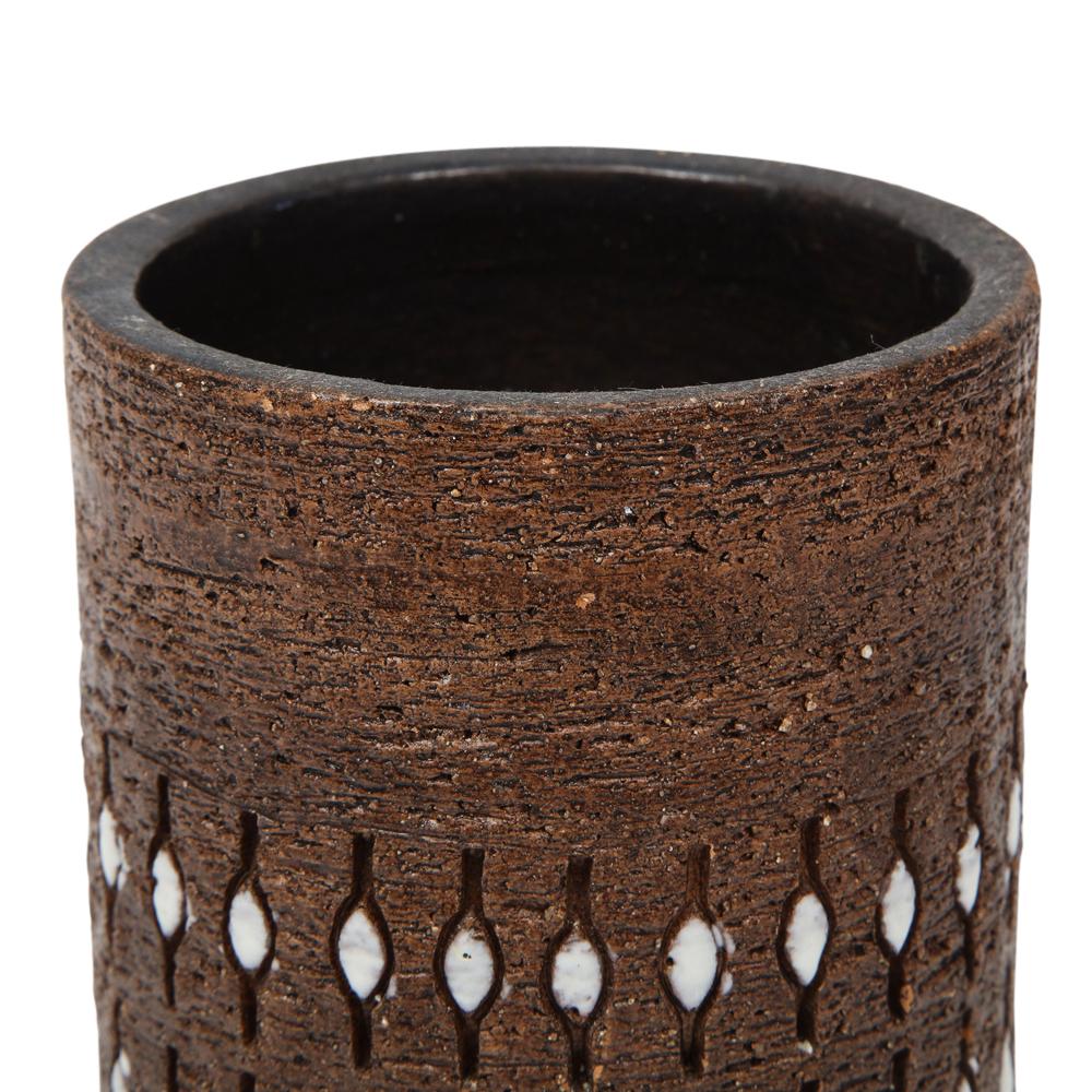 Bitossi-Vase, Keramik, eingeschnitten, braun, weiß, perlenbesetzt, signiert im Angebot 4