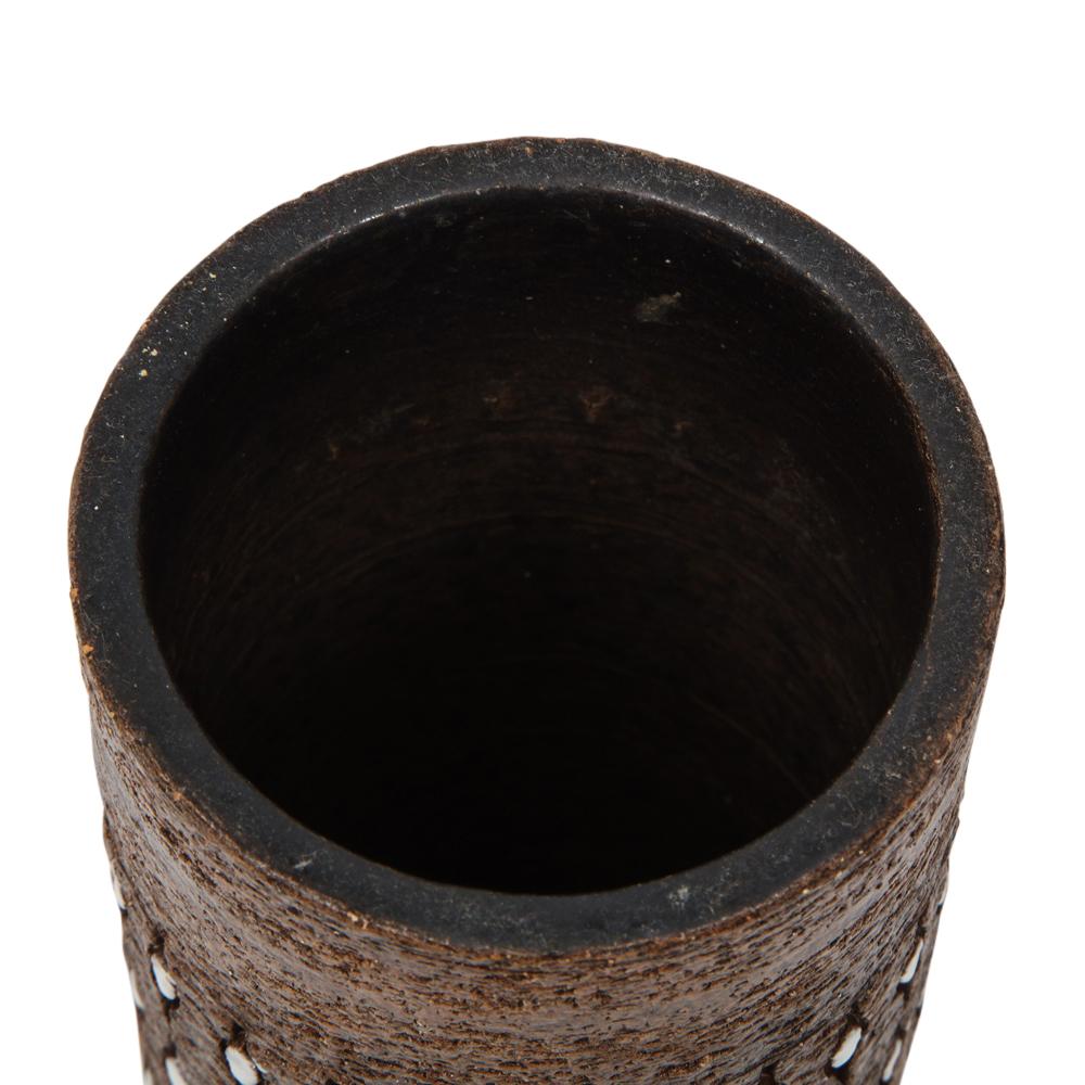 Bitossi-Vase, Keramik, eingeschnitten, braun, weiß, perlenbesetzt, signiert im Angebot 5