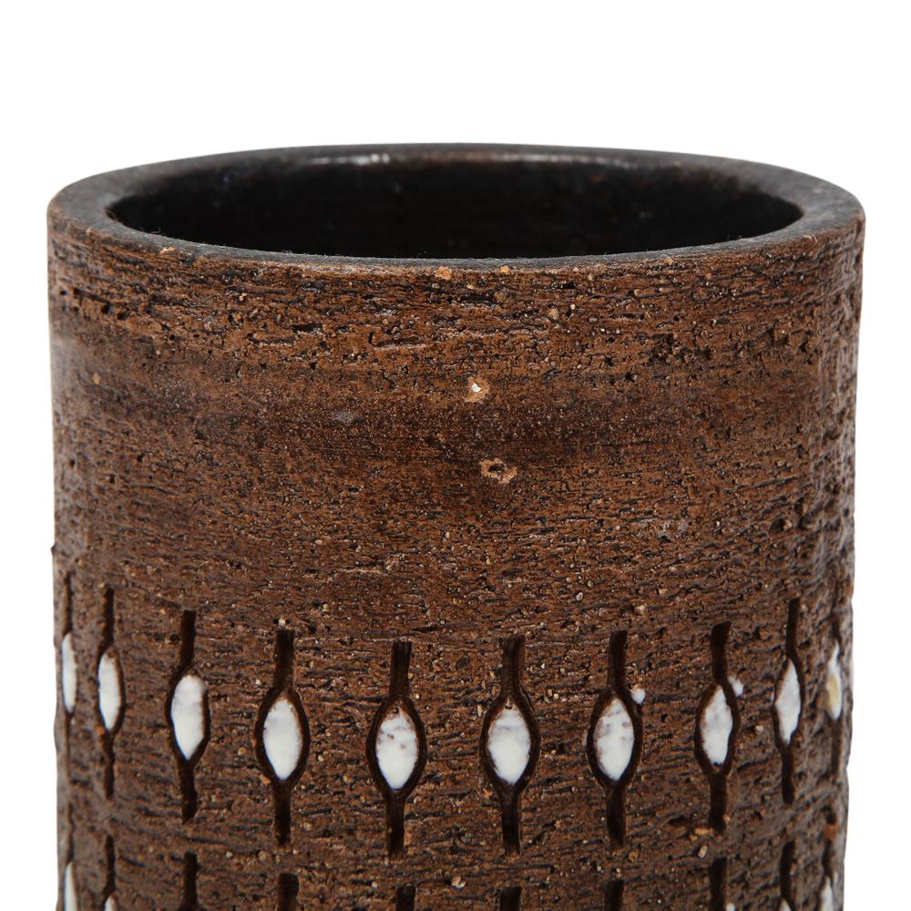 Bitossi-Vase, Keramik, eingeschnitten, braun, weiß, perlenbesetzt, signiert im Angebot 6