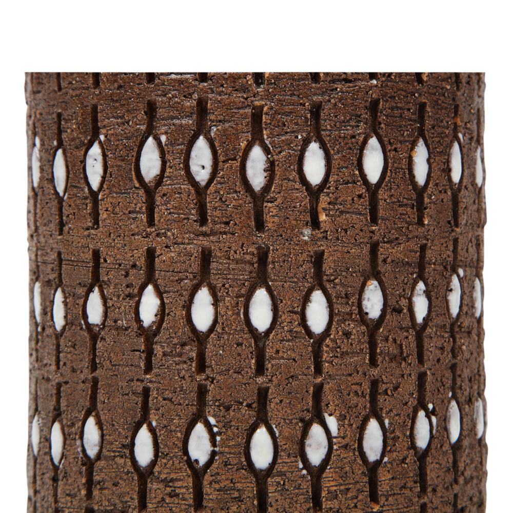 Bitossi-Vase, Keramik, eingeschnitten, braun, weiß, perlenbesetzt, signiert im Angebot 7