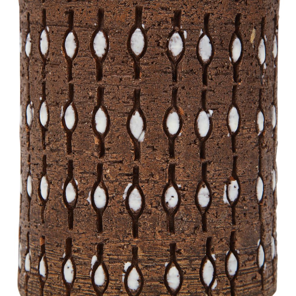 Bitossi-Vase, Keramik, eingeschnitten, braun, weiß, perlenbesetzt, signiert im Angebot 9