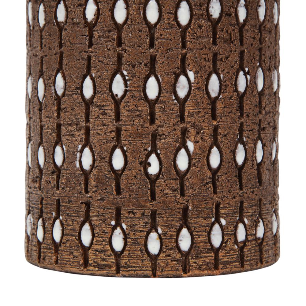 Bitossi-Vase, Keramik, eingeschnitten, braun, weiß, perlenbesetzt, signiert im Angebot 10