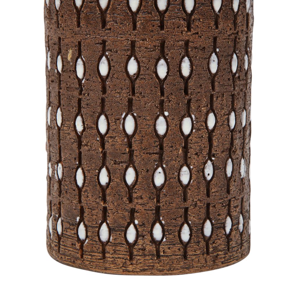 Bitossi-Vase, Keramik, eingeschnitten, braun, weiß, perlenbesetzt, signiert im Angebot 11