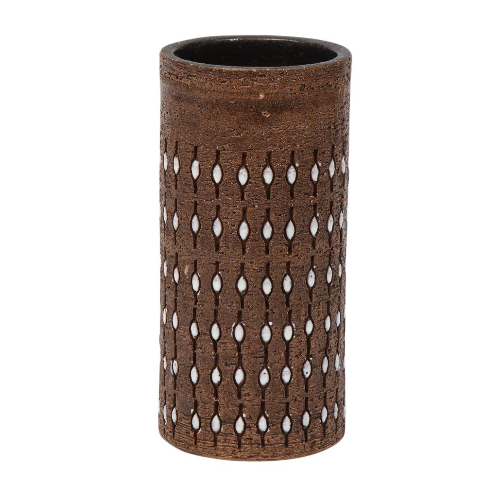 Mid-Century Modern Vase Bitossi en céramique, incisé, marron, blanc, perlé, signé en vente