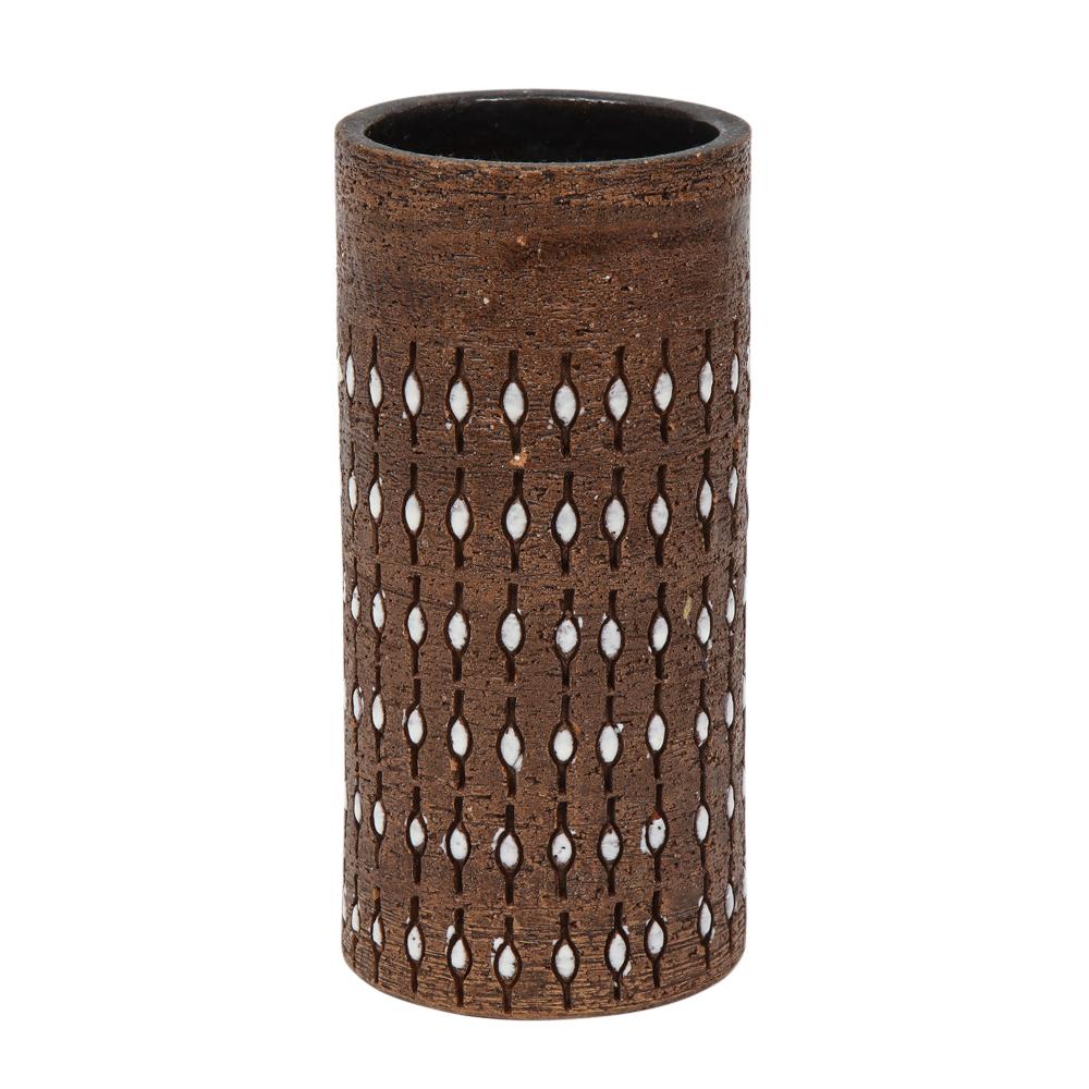 Bitossi Vase, Ceramic, Incised, Brown, White, Beaded, Signed In Good Condition For Sale In New York, NY