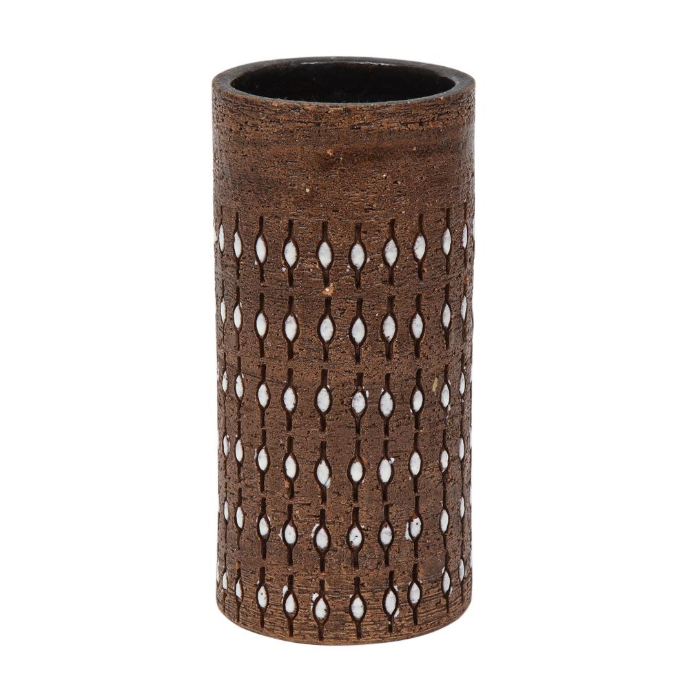 Bitossi-Vase, Keramik, eingeschnitten, braun, weiß, perlenbesetzt, signiert im Zustand „Gut“ im Angebot in New York, NY