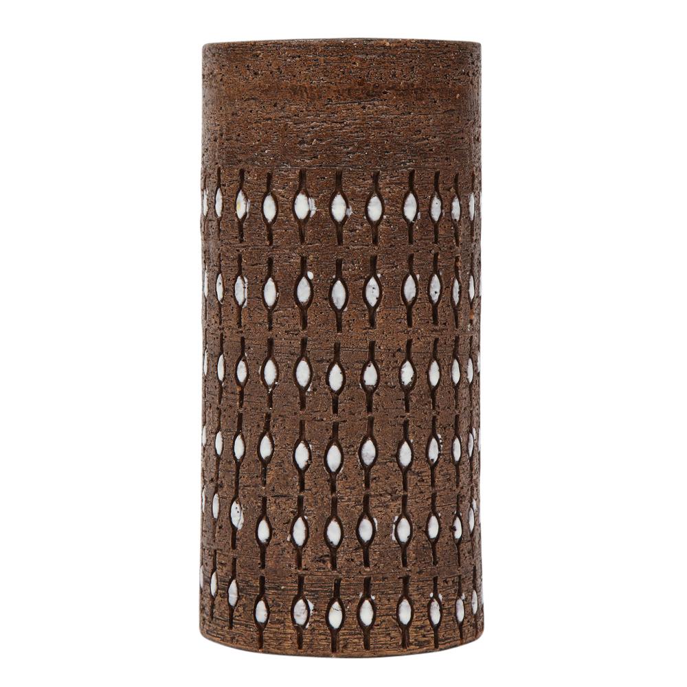 Bitossi-Vase, Keramik, eingeschnitten, braun, weiß, perlenbesetzt, signiert im Angebot 1