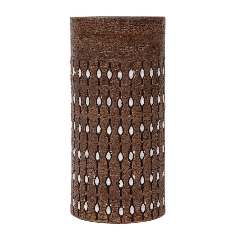 Bitossi-Vase, Keramik, eingeschnitten, braun, weiß, perlenbesetzt, signiert im Angebot 2