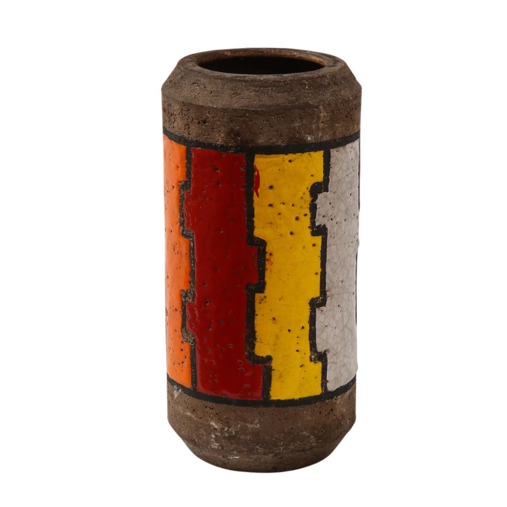 Bitossi Vase, Ceramic, Orange, Red, White, Yellow, Lineas Rotas, Signed In Good Condition In New York, NY