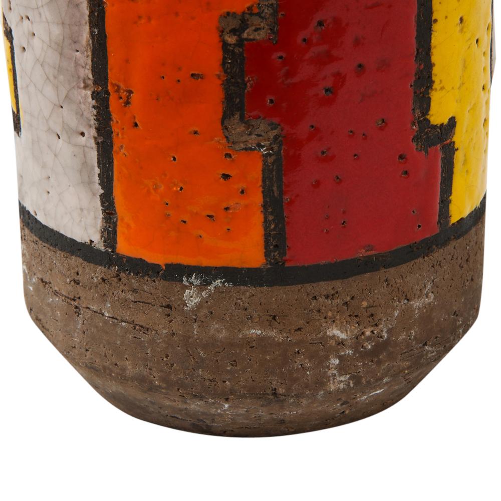 Bitossi Vase, Ceramic, Orange, Red, White, Yellow, Lineas Rotas, Signed 2