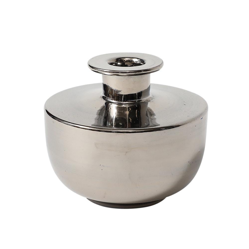 Vaso Bitossi, Ceramica, Argento platino metallico in vendita 3