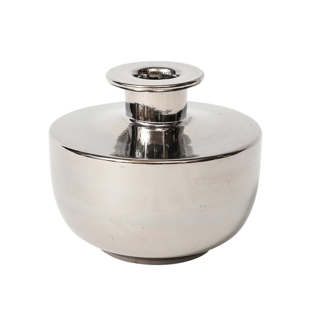 Italiano Vaso Bitossi, Ceramica, Argento platino metallico in vendita