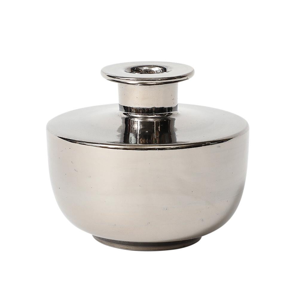 Smaltato Vaso Bitossi, Ceramica, Argento platino metallico in vendita