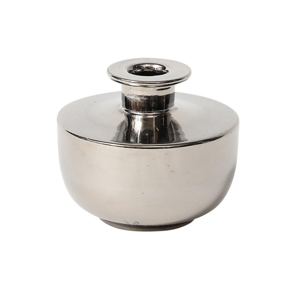 Vaso Bitossi, Ceramica, Argento platino metallico In condizioni buone in vendita a New York, NY